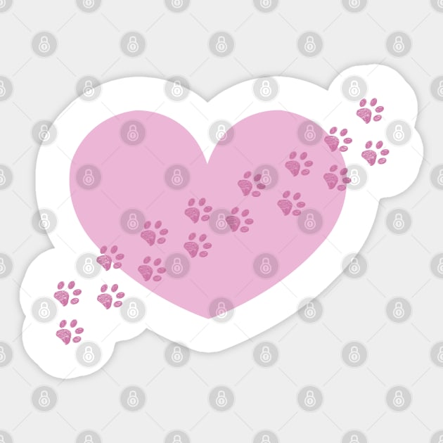 Pink cute heart with doodle paw prints Sticker by GULSENGUNEL